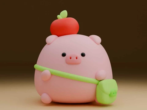 Cute pig and apple toy 3D Print Model