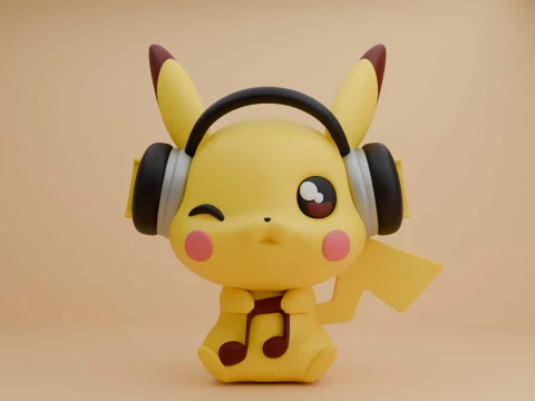 Pikachu pokemon figure and headphone 3D Print Model