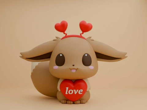 Pokemon eevee and heart for valentine gift 3D Print Model