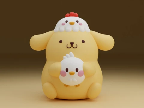 Pompompurin sanrio and chicken 3D Print Model