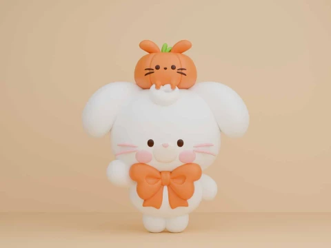 Rabbit and pumpkin for fall and halloween toy 3D Druckmodell