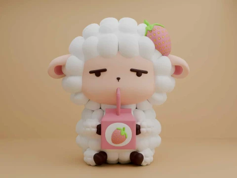 Sheep and strawberry milk Modèles 3D en vedette