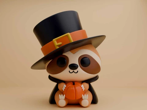 Sloth wizard and pumpkin for halloween decor 3D Print Model