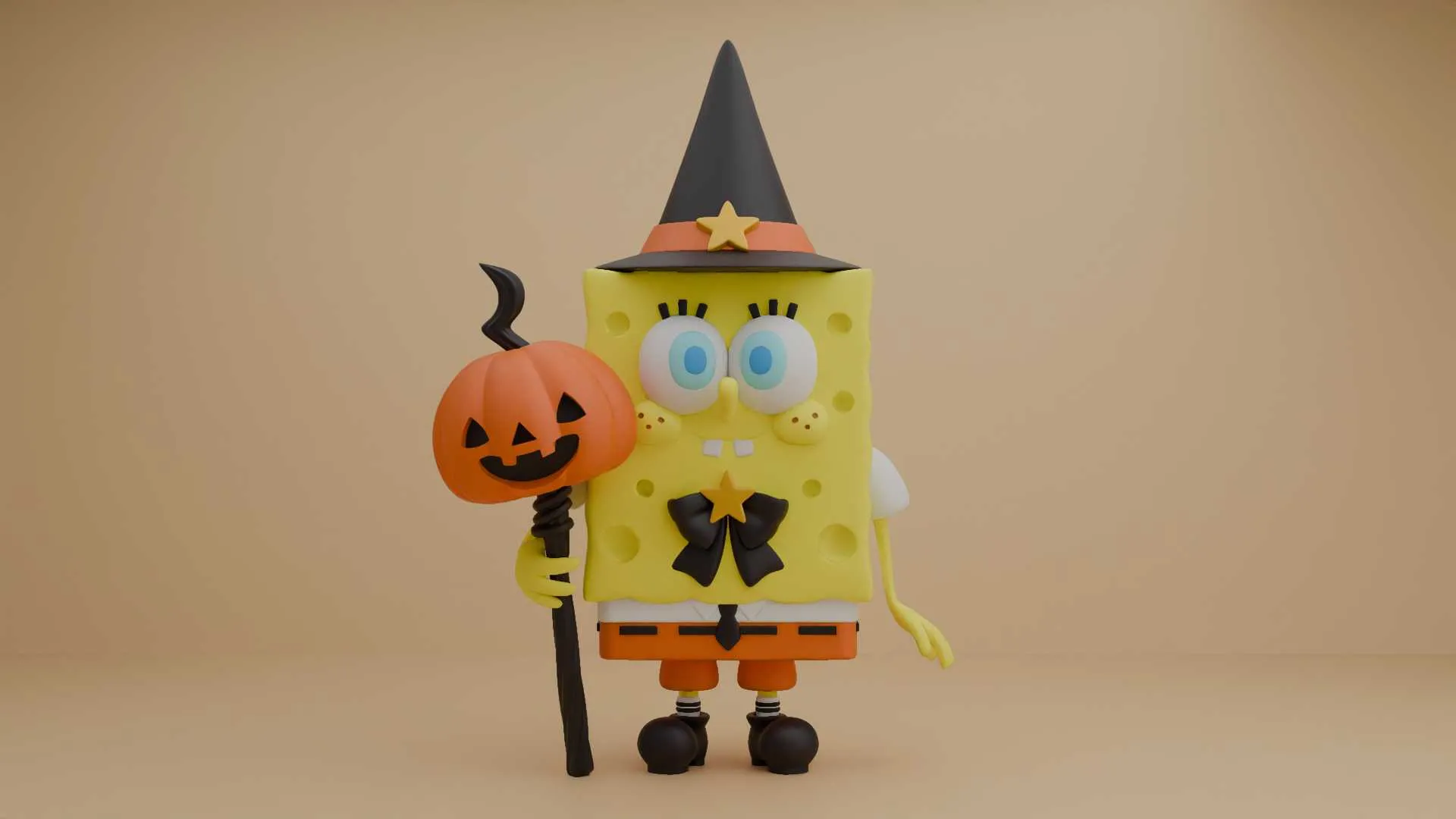 Spongebob wizard and pumpkin for halloween figure 3D Print Model .c4d .max .obj .3ds .fbx .stl .blend 