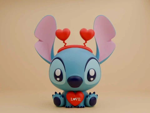 Stitch and heart figure for valentine gift 3D प्रिंट मॉडल