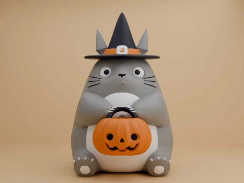 Anime totoro wizard figure and pumpkin for halloween decor 3D Print Model