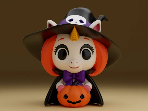 Unicorn wizard and pumpkin for halloween decor 3D Print Model
