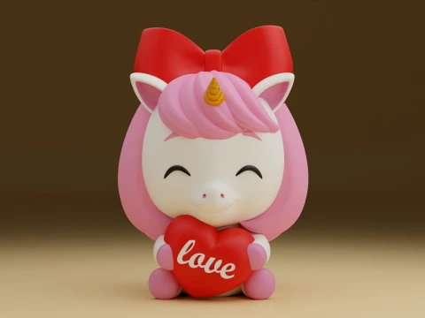 Unicorn and heart for valentine gift 3D Print Model