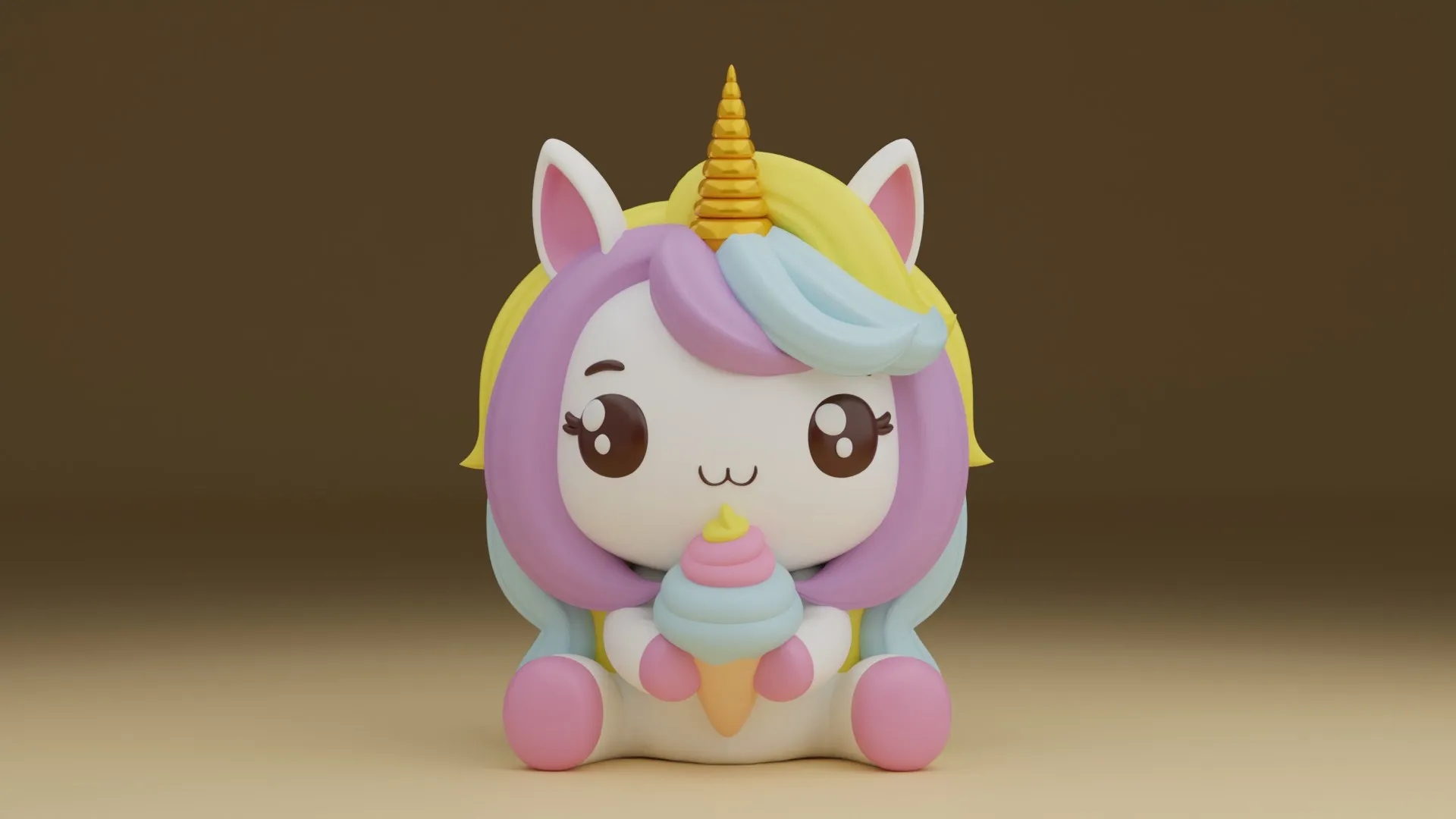 Unicorn and icecream 3D Print Model .c4d .max .obj .3ds .fbx .stl .blend 