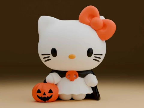 Sanrio kat hello kitty tovenaar en pompoen voor halloween decor 3D printmodel