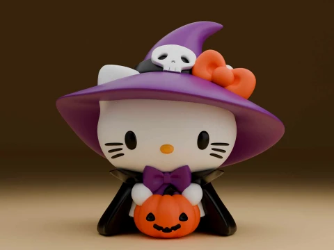 Sanrio kat hello kitty tovenaar en pompoen voor halloween decor 3D printmodel