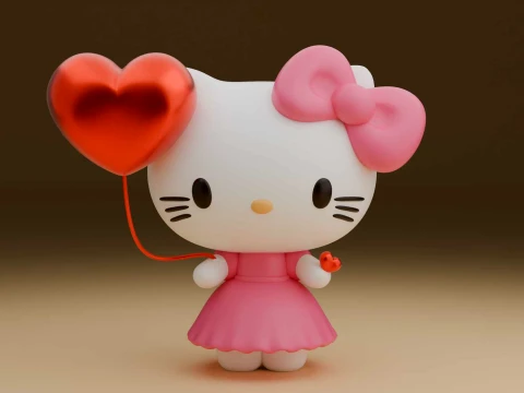 Sanrio kat Hallo Kitty en hart voor Valentijnscadeau 3D printmodel