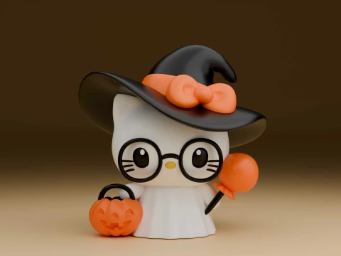 Sanrio kat hello kitty tovenaar en pompoen voor halloween decor 3D printmodel