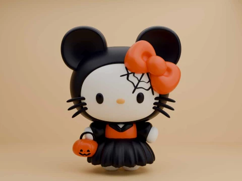 Sanrio kat hello kitty muis en pompoen voor halloween decor 3D printmodel