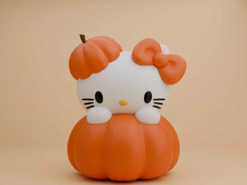 Sanrio kat Hallo Kitty en pompoen voor Halloween-decor 3D printmodel