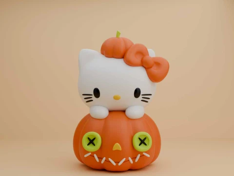 Sanrio kat Hallo Kitty en pompoen voor Halloween-decor 3D printmodel