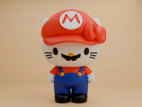 Sanrio cat hello kitty and mario costume 3D Baskı Modeli