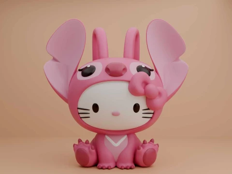 Sanrio cat hello kitty and pink stitch costume 3D Print Model