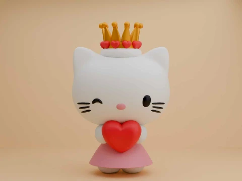 Sanrio kat Hallo Kitty en hart voor Valentijnscadeau 3D printmodel