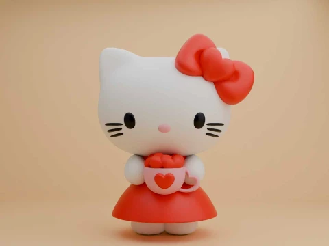 Sanrio kat Hallo Kitty en hart voor Valentijnscadeau 3D printmodel