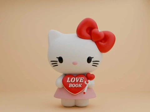 Chat Sanrio Hello Kitty et coeur pour cadeau de Saint Valentin Modèles 3D en vedette