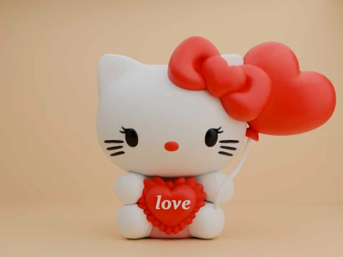 Sanrio kat Hallo Kitty en hart voor Valentijnscadeau 3D printmodel