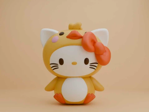 Sanrio katten hello kitty en kip kostuum 3D printmodel