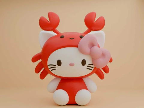 Sanrio kat Hello Kitty en krabkostuum 3D printmodel