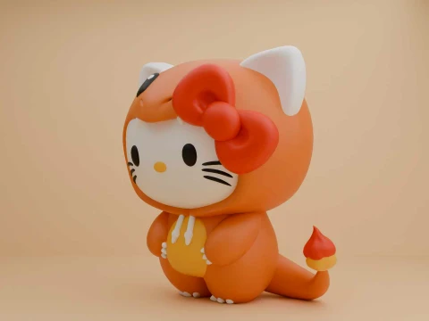 Sanrio cat hello kitty and pokemon charmander costume 3D Print Model