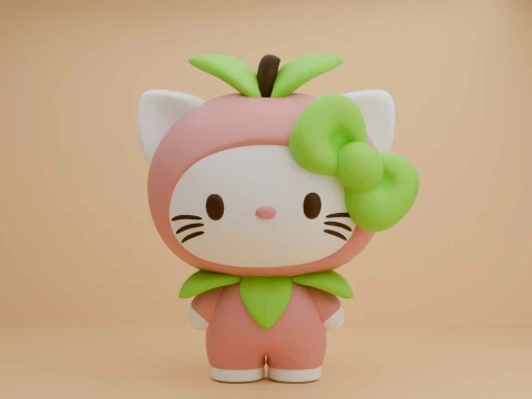 Sanrio kat Hello Kitty en perzik kostuum 3D printmodel