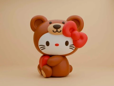 Sanrio kat Hallo Kitty beer en hart voor Valentijnscadeau 3D printmodel