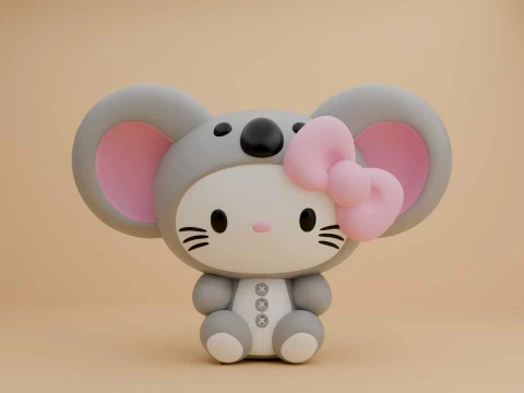 Sanrio kat Hallo Kitty en koala kostuum 3D printmodel