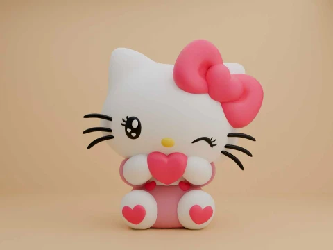 Sanrio kat Hallo Kitty en hart voor Valentijnscadeau 3D printmodel