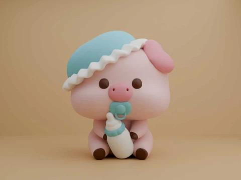 Baby pig and milk 3D Print Model