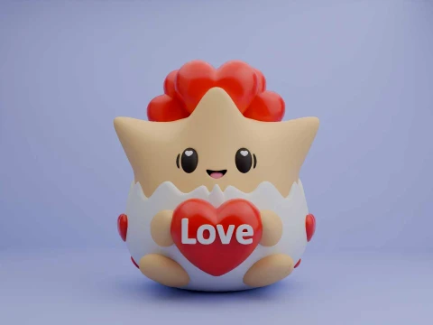 口袋妖怪 togepi 和情人节礼物的心 3D 打印模型