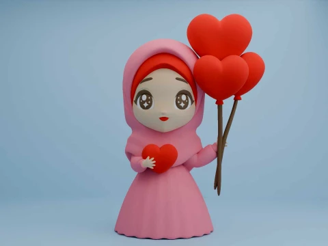 Muslim hijab girl and heart for valentine gift 3D Принт Модель