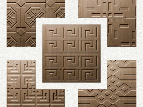 Asian Geometric Seamless 3D Wall Panel Pack of 5 Modelo 3D