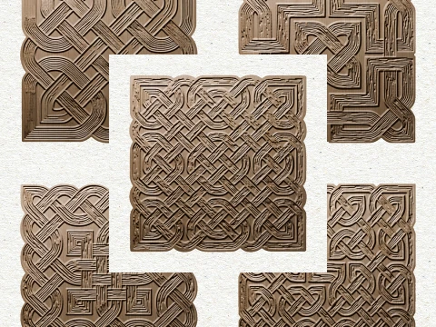 Celtic Knotwork Medieval Square Carved Wall Plaque Pack of 5 3D Model