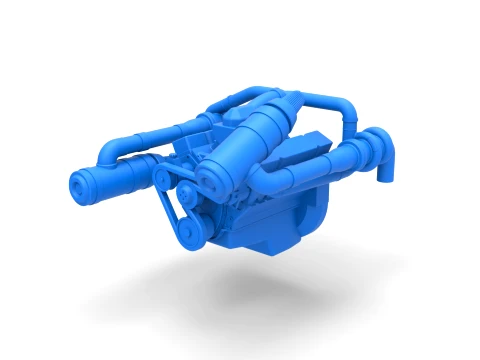 Twin Turbo engine V8 for semi truck Scale 1 to 25 3D Print Model