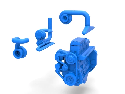 Twin Turbo straight-six engine for semi truck Scale 1 to 25 3D Print Model