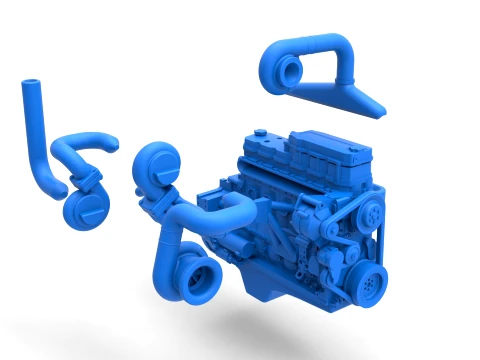 Twin Turbo straight-six engine for semi truck Scale 1 to 25 3D Print Model