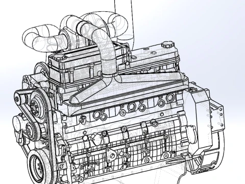 Twin Turbo straight-six engine for semi truck Scale 1 to 25 3D Print Model