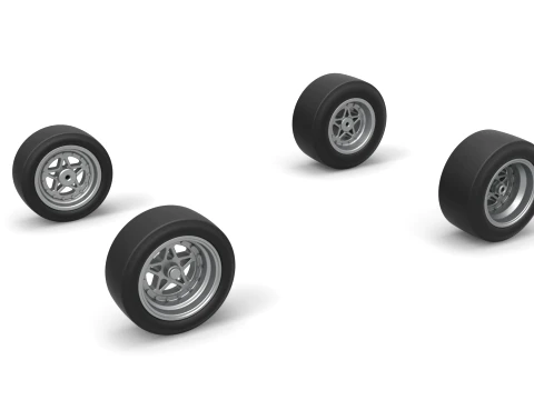 Wheel set of Pavement Midget car Scale 1 to 25 3D Print Model