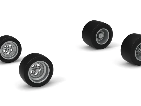 Wheel Set of Pavement Silver Crown Car Version 1 Scale 1 to 25 3D Print Model