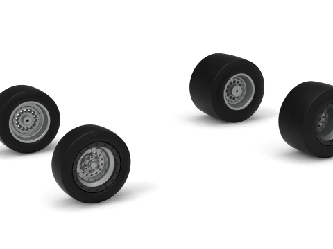 Wheel Set of Vintage Pavement Silver Crown Car Scale 1 to 25 3D 프린트 모델