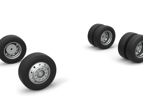 Wheel Set of Big Rig Racing Semi truck Scale 1 to 25 3D Print Model
