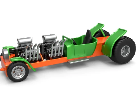 Pulling truck 2wd Hot rod with two V8 Version 1 Scale 1 to 25 3D Print Model