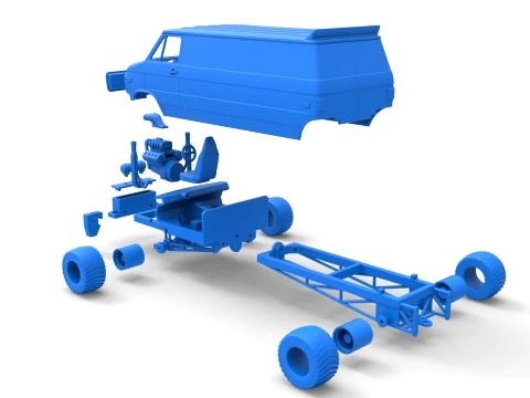 Pulling van 4wd Version 2 Scale 1 to 25 3D Print Model