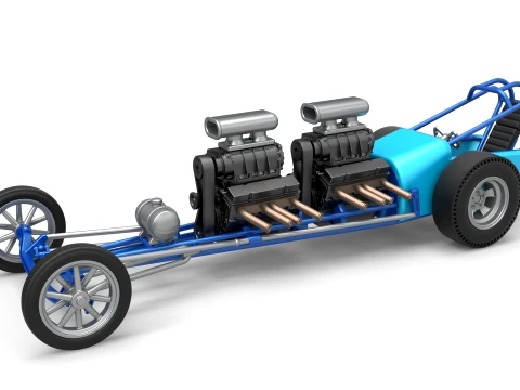 Front engine old school dragster with 2 V8 Version 2 Scale 1 to 25 3D 프린트 모델