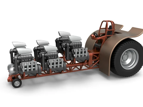 Тягний трактор з 6 двигунами V8 Версія 3 Шкала від 1 до 25 3D Принт Модель